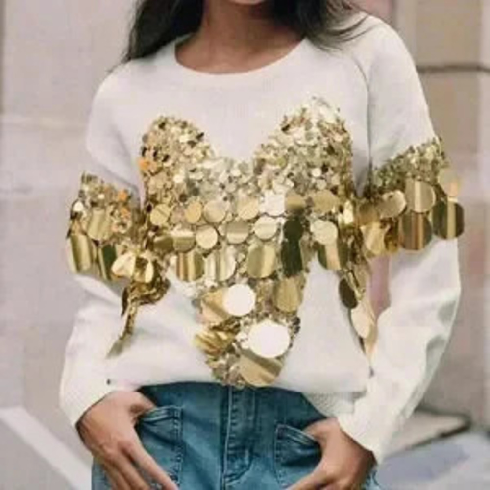 ZARA Women's Luxurious stylish Sequin detailed Long Sleeve Sweater top
